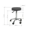 Taburete hidráulico Saturne con base cromada y diseño ergonómico.