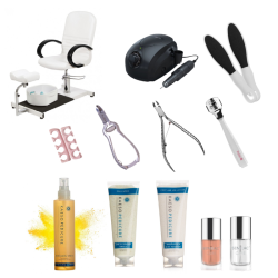 Kit pedicura Luxe con todos los accesorios necesarios para un cuidado profesional en casa.