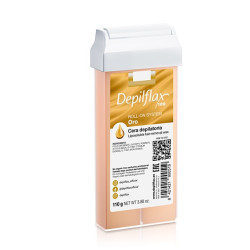 Cera roll-on Depilflax oro de 110 ml, ideal para una depilación suave.